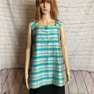 Mimi Maternity Plaid Green Blue Silk Top Size M